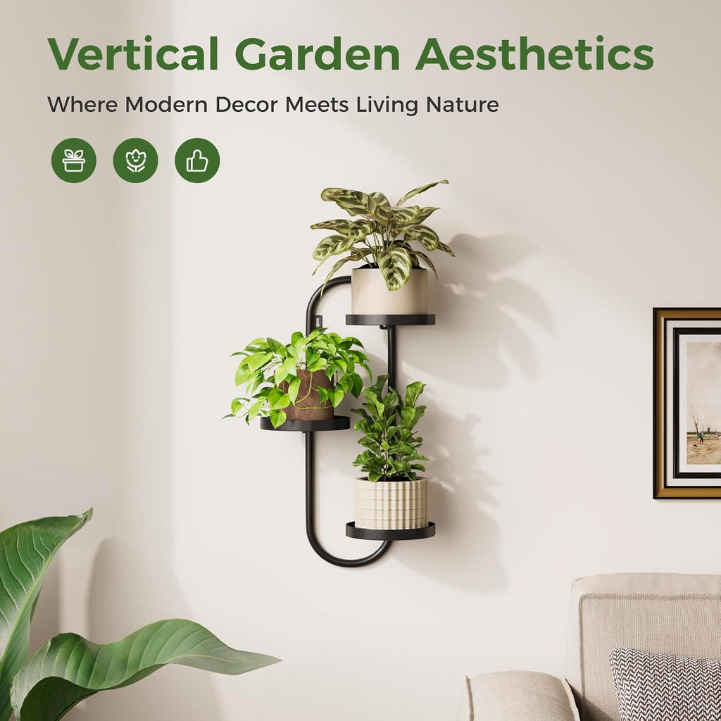 Laposso 3 Tier Wall Planter Metal Plant Hanger Indoor Black | Wall Plant Holder, Multiple Plants, For Patio Corner