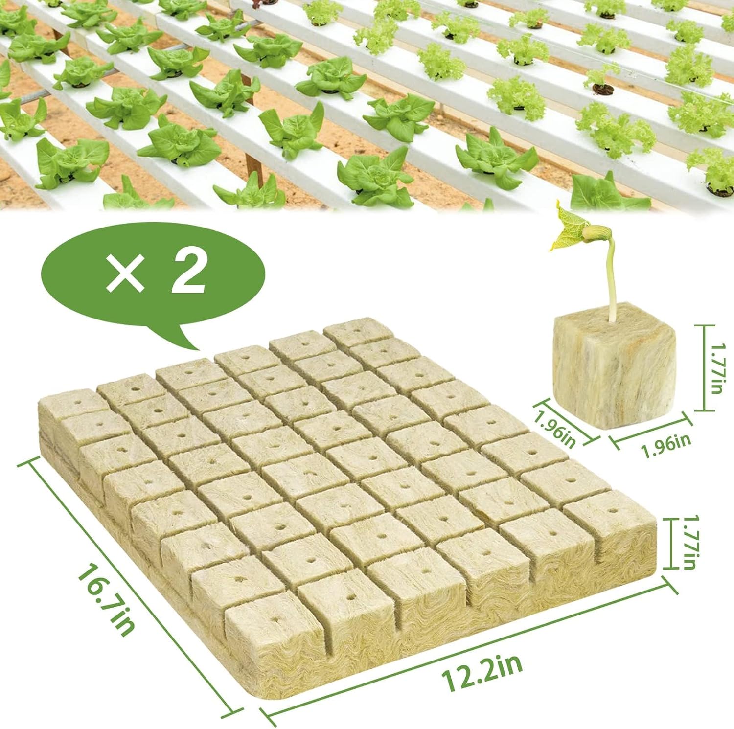 Halatool 2 Inch Rockwool Cubes for Hydroponics, 96 Plugs Seed Starter Cubes | High Germination Rate for Vegetables &