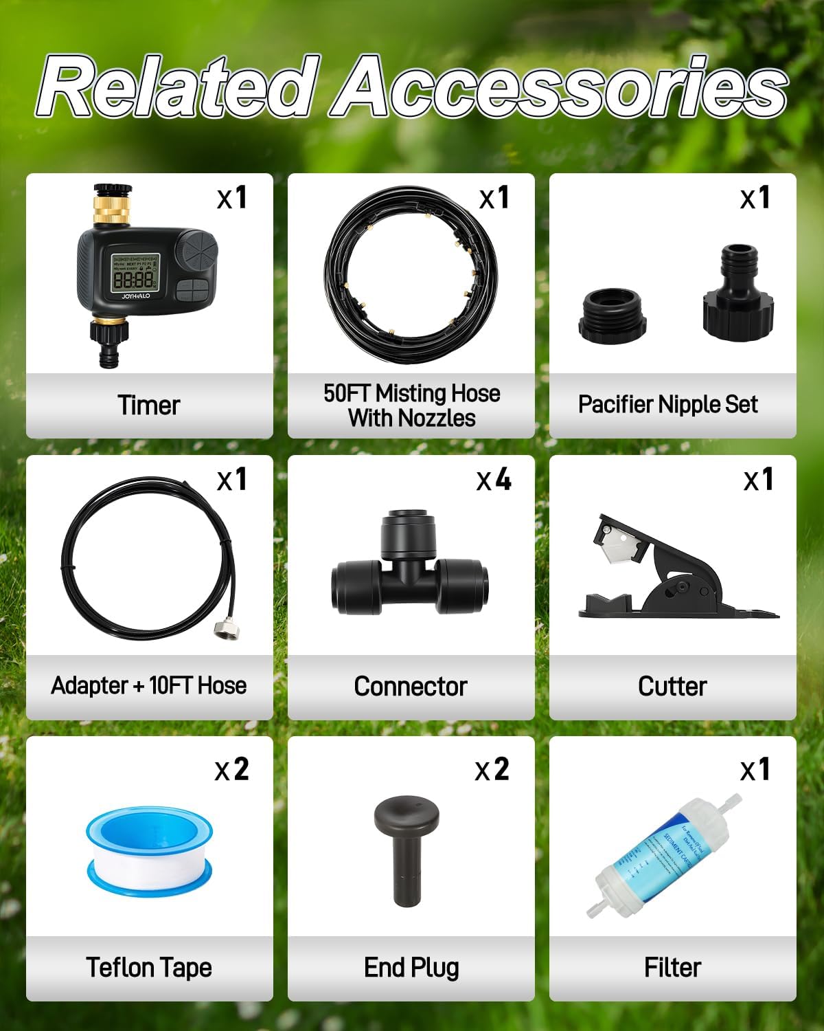 Misters for Outside Patio with Automatic Sprinkler Timer | 50FT Misting System, Extra 10FT Water Pipes,17 Nozzles