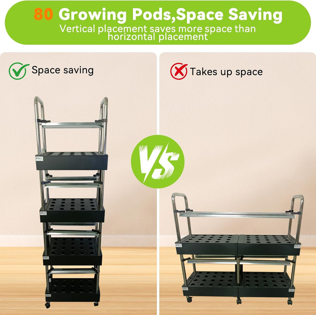 4-Tier 80 Pod Hydroponic Growing System, Smart Vertical Garden | Full-spectrum LED grow lights with auto water pump
