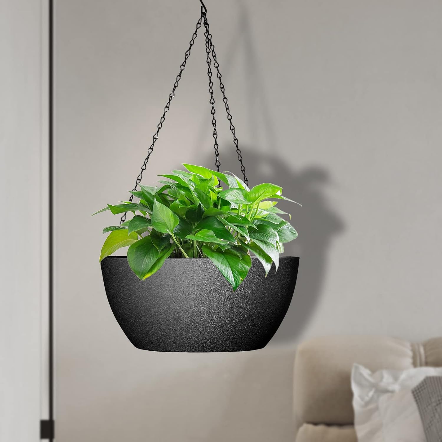 WSMKSZ 13 inch Large Hanging Planters Plant Pots for Outdoor Indoor Plants with Drainage Holes and Chain, 2 Pack Round