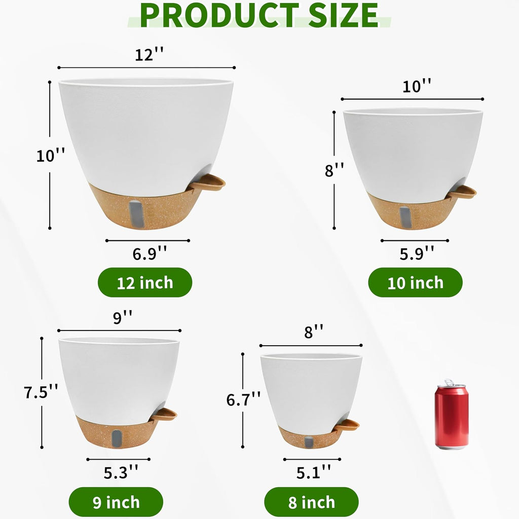 12/10/9/8 inch Self Watering Pots with Visual Water Window, Extra Large Self Watering Plant Pot with Drainage Holes and