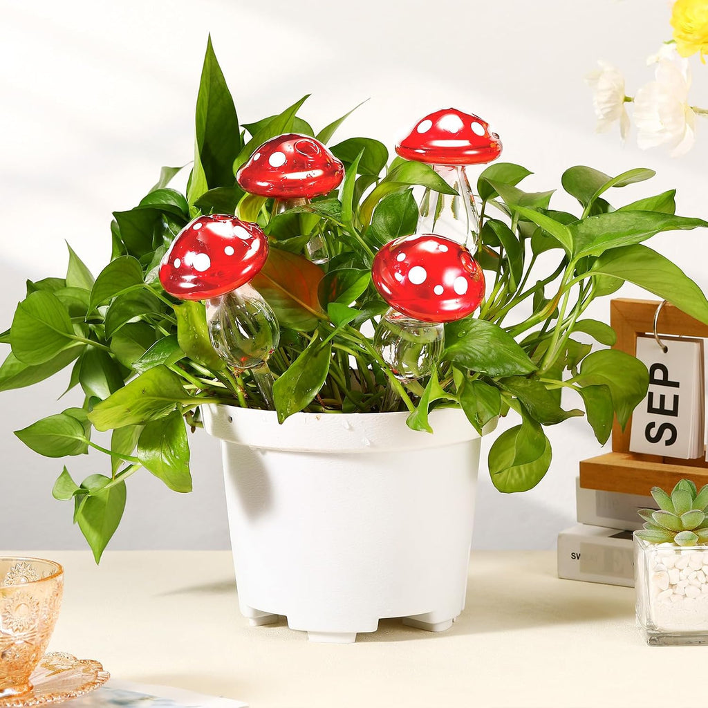 Weysat 4 Pack Glass Self Watering Globes for Indoor Plants Mushroom Watering Devices Bulbs Automatic Plant Waterer