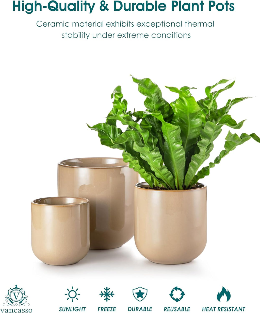 vancasso Ceramic Plant Pots, 4+5+6 inches, Set of 3, Planters with Drainage Hole, Flower Pots Planters Pots for Indoor