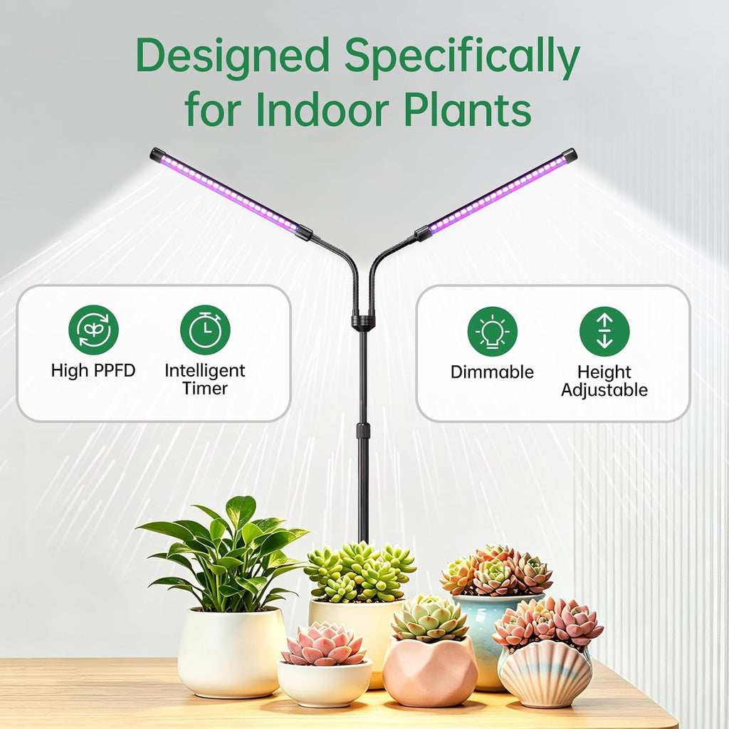 Full Spectrum Grow Light for Indoor Plants for Desk, Seedlings | Metal stand, height adjustable, remote control & wired