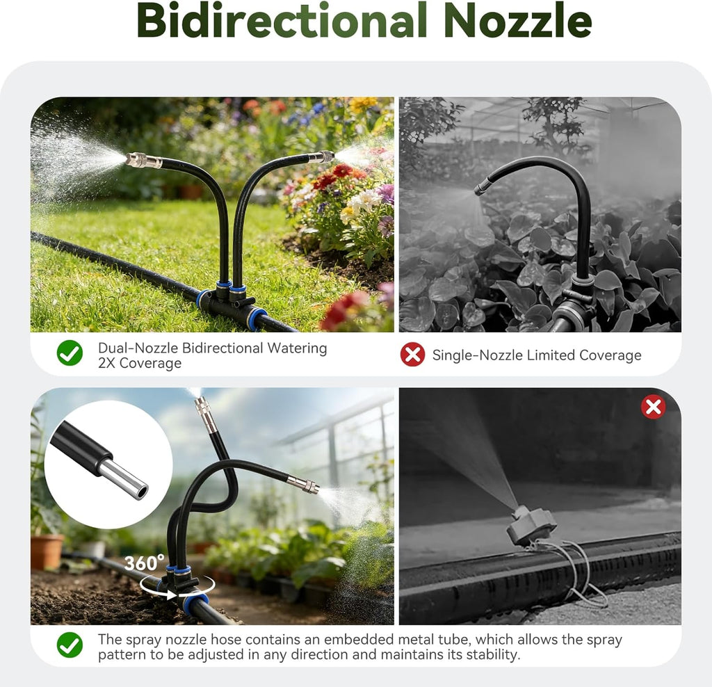100-FT1/2-inch Tubing High-Flow Adjustable Irrigation System for the Garden | with 60 Nozzles, Dual-Side Watering Kit