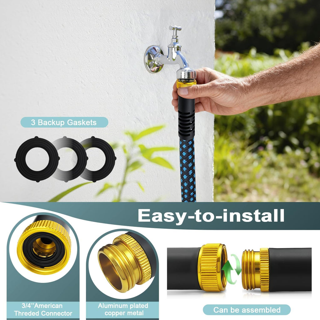 Garden Hose 50ft, Non-Expanding Water Hose Ultra Lightweight, Kink-Free Flexible Hose with 10-Pattern Nozzle, Durable &