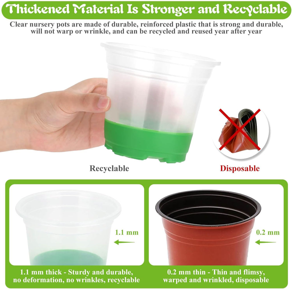 Caffox 45PCS Reusable Seed Starter Kit Includes 20 Packs 5" Clear Nursery Pots with Silicone Base, Repotting Mat