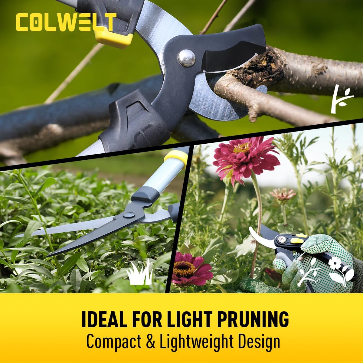 Colwelt Loppers Hedge Clippers Garden Shears 3Pcs, 17’’ Gardening Scissors | Compact 17in Garden Pruning Shears Set