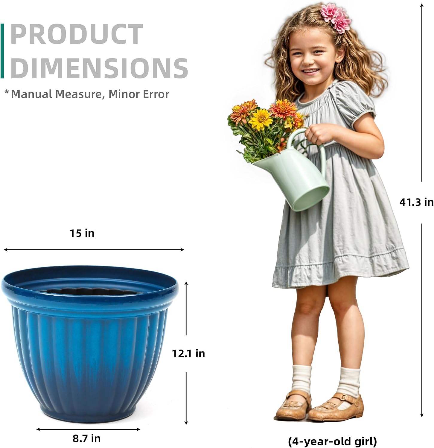 Autodaya 15" Large Planters for Outdoor Plants Set of 2 Plastic Flower Pots | Gradient Blue Finish and 3D Textures