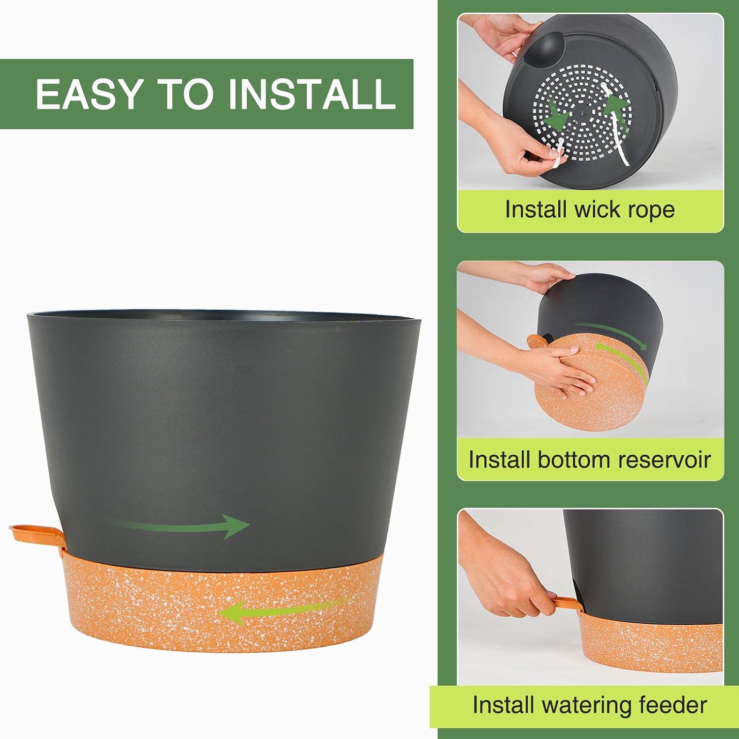 SwinDuck 12inch Large Self Watering Plant Pot, Plastic Cylinder Planter with 60Oz Deep Reservoir and Saucer for Indoor