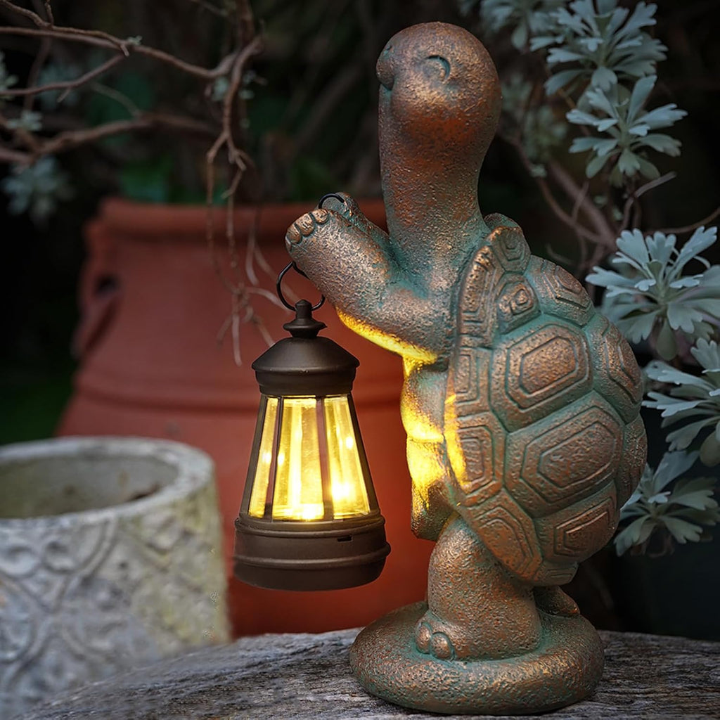 Turtle Solar Powered Outdoor Garden Statue, Resin Statue with Solar Light Lantern, Decorative Lawn, Yard Outdoor Turtle