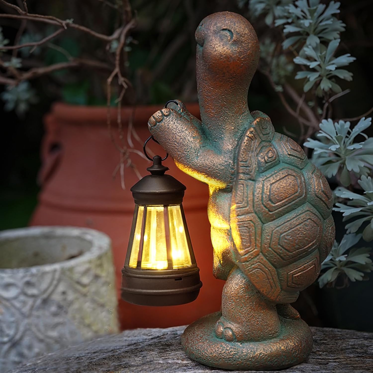 Turtle Solar Powered Outdoor Garden Statue, Resin Statue with Solar Light Lantern, Decorative Lawn, Yard Outdoor Turtle