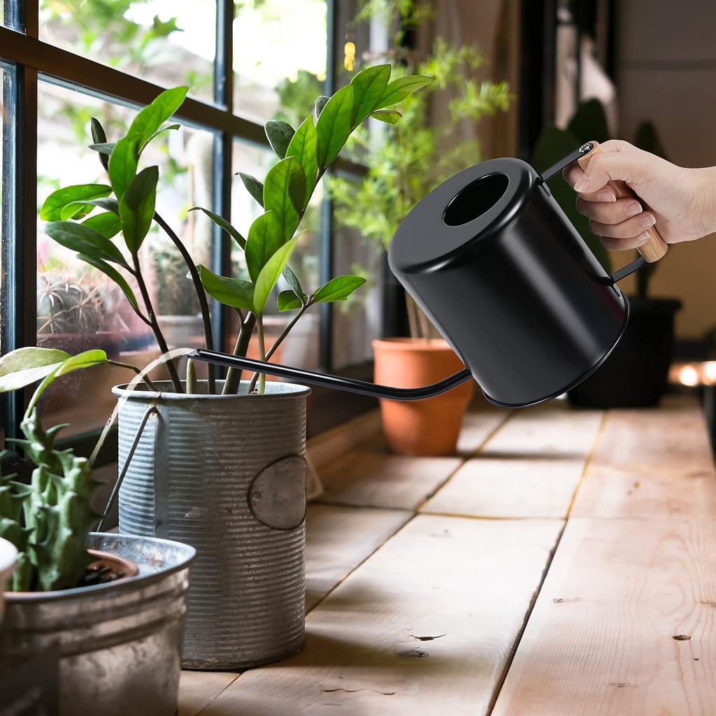 1.5 Liter Black Watering Can for Indoor Plants, House Plants, Flower Watering, Outdoor Plants - Small Metal Watering