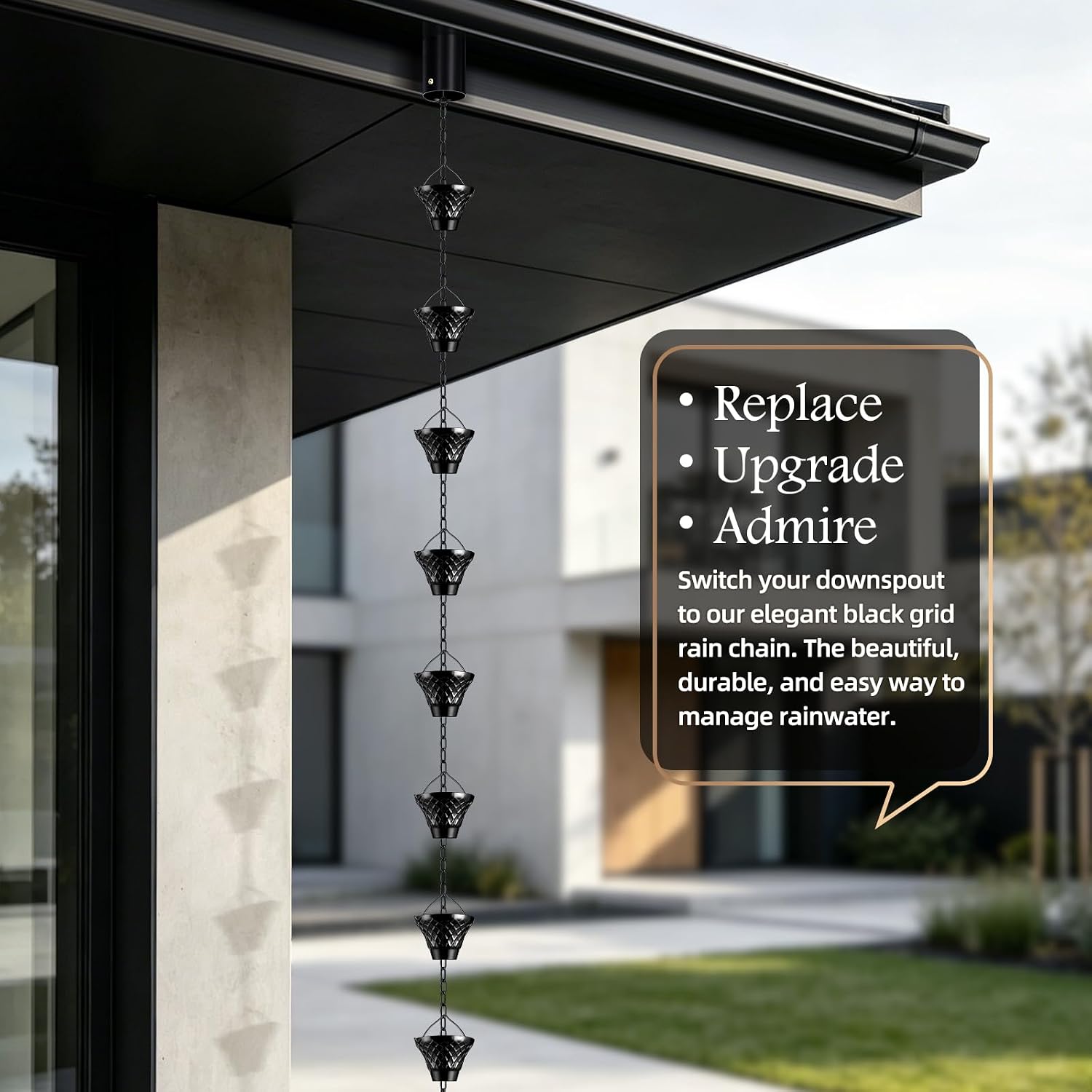 Rain Chains for Gutters Outside Black with Adapter 8.5FT 12 Cups | Rain Catcher Chain for Heavy Rain,Rust