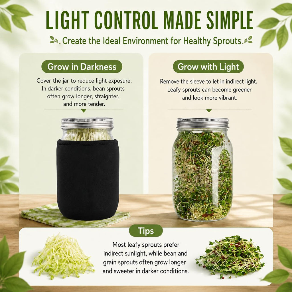 Seed Sprouting Jar Kit, 4 Pack 1000ml/34oz Mason Jars with Stainless Steel Lids, Stand, Tray & Brush for Fresh Sprouts