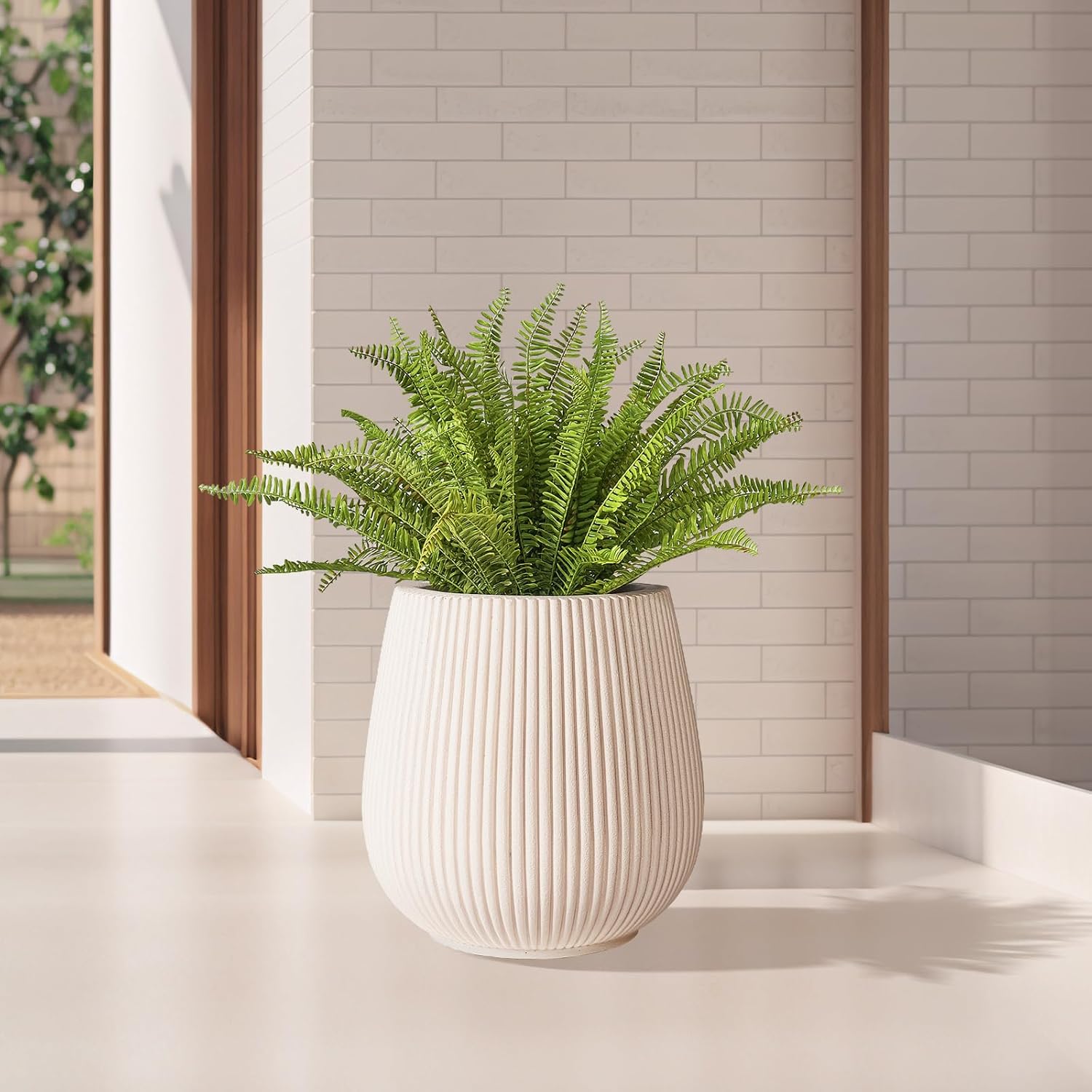 16" Pear-Shaped Fluted Planter - Handmade Fiberglass Composite | Handmade pear-shaped fluted fiberglass composite with