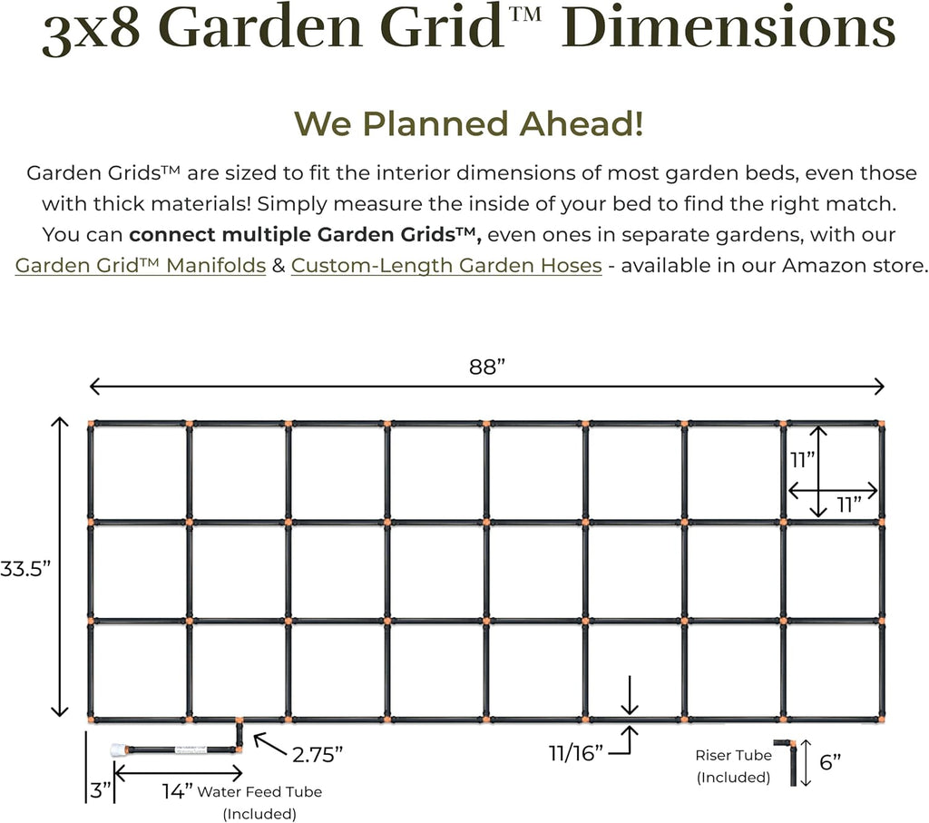 Garden Grid 3x8 | Garden Irrigation Kit for Raised Beds | Pre-Assembled | 2-Min Setup Raised Bed Watering System;