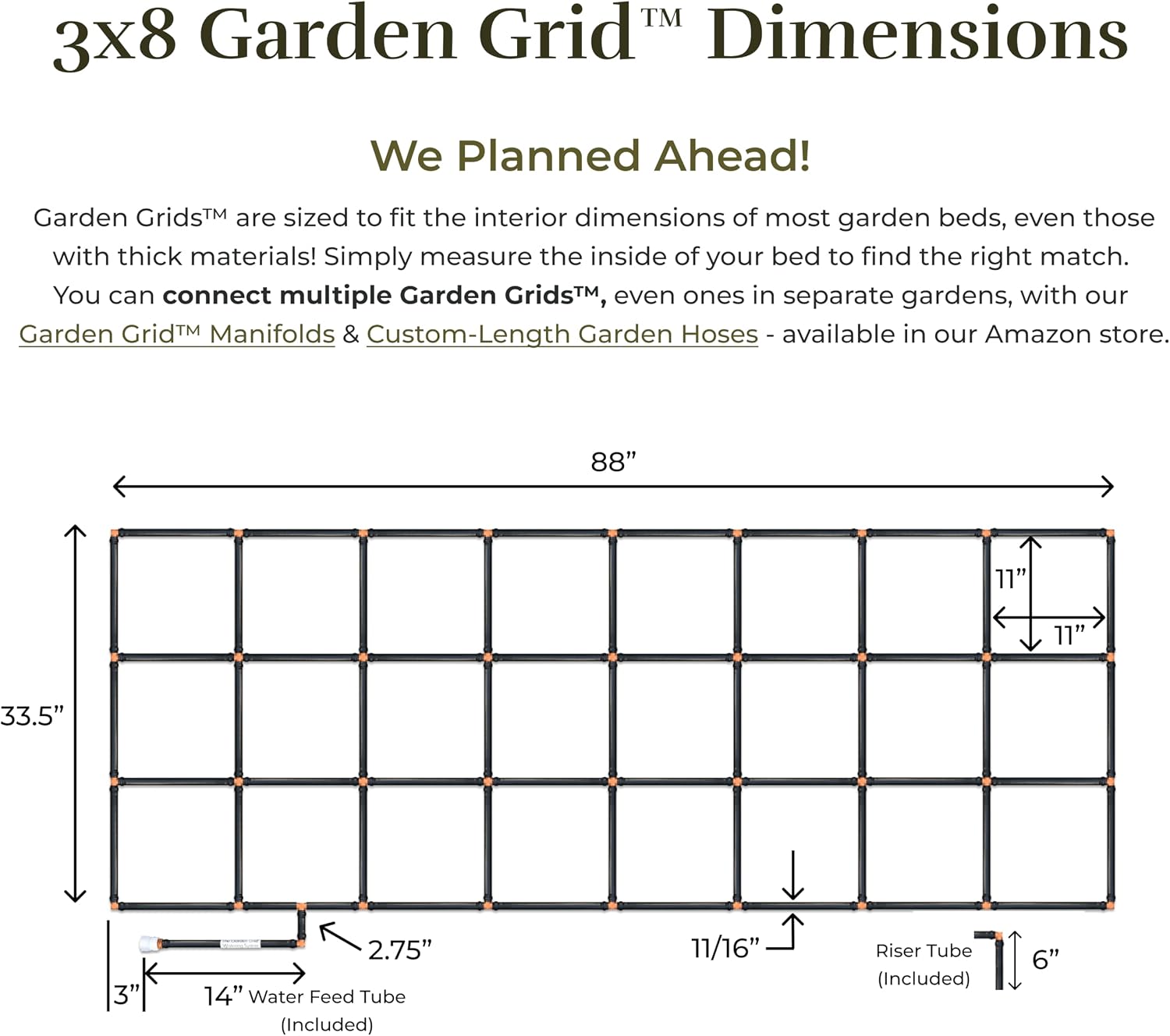 Garden Grid 3x8 | Garden Irrigation Kit for Raised Beds | Pre-Assembled | 2-Min Setup Raised Bed Watering System;