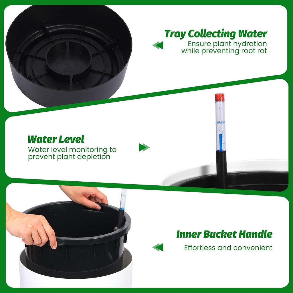 22" Tall Planter Set of 2, Self Watering Pots, Large Planter for Outdoor | Built-in Drainage and a Water Level Monitor