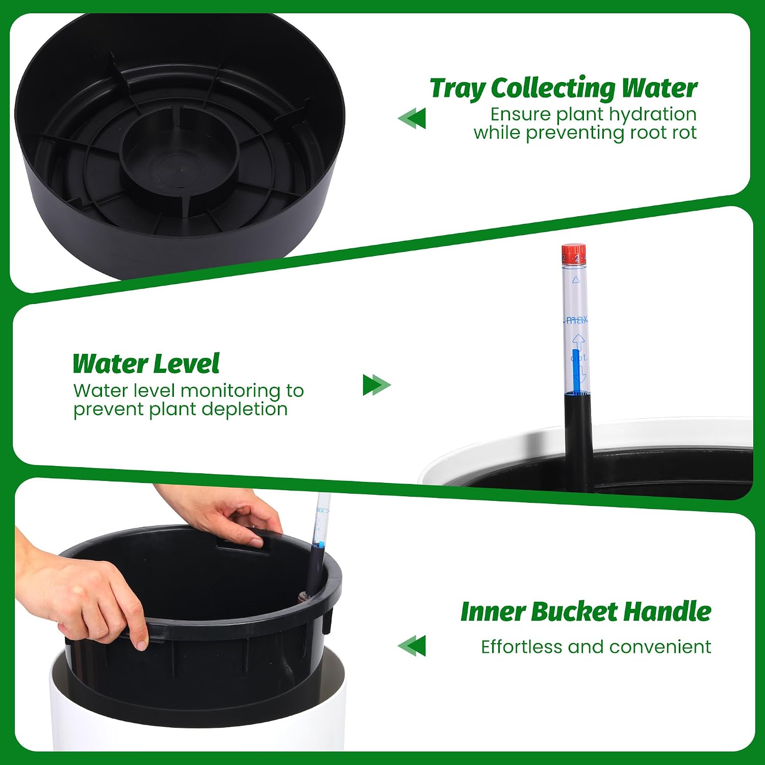 22" Tall Planter Set of 2, Self Watering Pots, Large Planter for Outdoor | Built-in Drainage and a Water Level Monitor