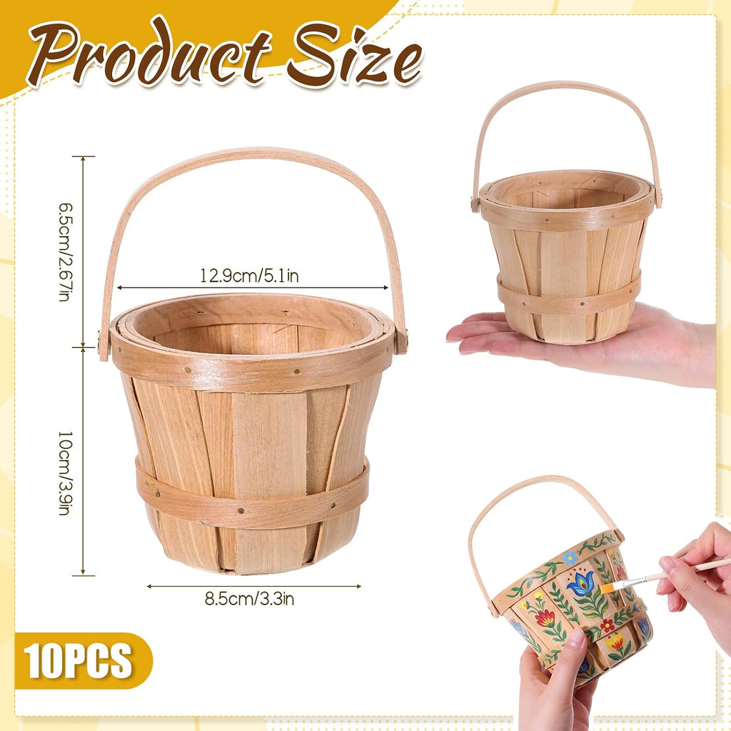 10 Pcs Mini Wooden Apple Baskets, 5.1 x 3.9 Inch Small Harvest Baskets Bulk Round Woven Farmers Market Berry Basket