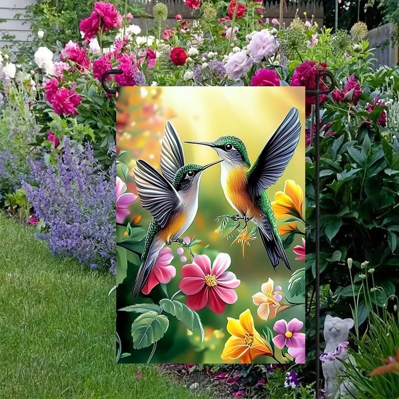 Spring Summer Hummingbird Garden Flag 12x18 Double Sided for Outside