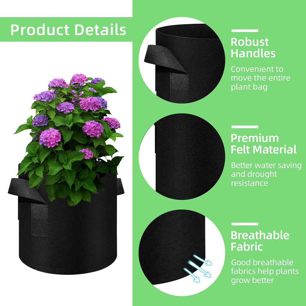 300 Pack 5 Gallon Grow Bags Garden Plant Grow Bag Aeration Fabric Pots with Handles Nonwoven Cloth Pots Planting Bags