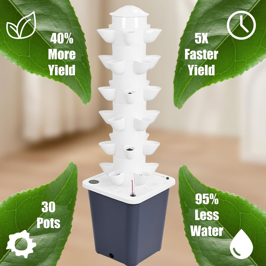 Hydroponics Growing System, 30-Plants Indoor Vertical Tower Garden System Kit, Hydroponic Growing Tower with 10L Tank &