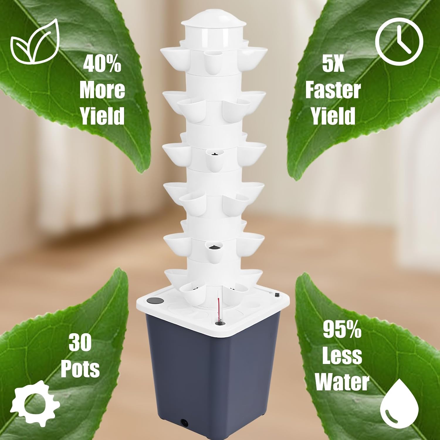 Hydroponics Growing System, 30-Plants Indoor Vertical Tower Garden System Kit, Hydroponic Growing Tower with 10L Tank &