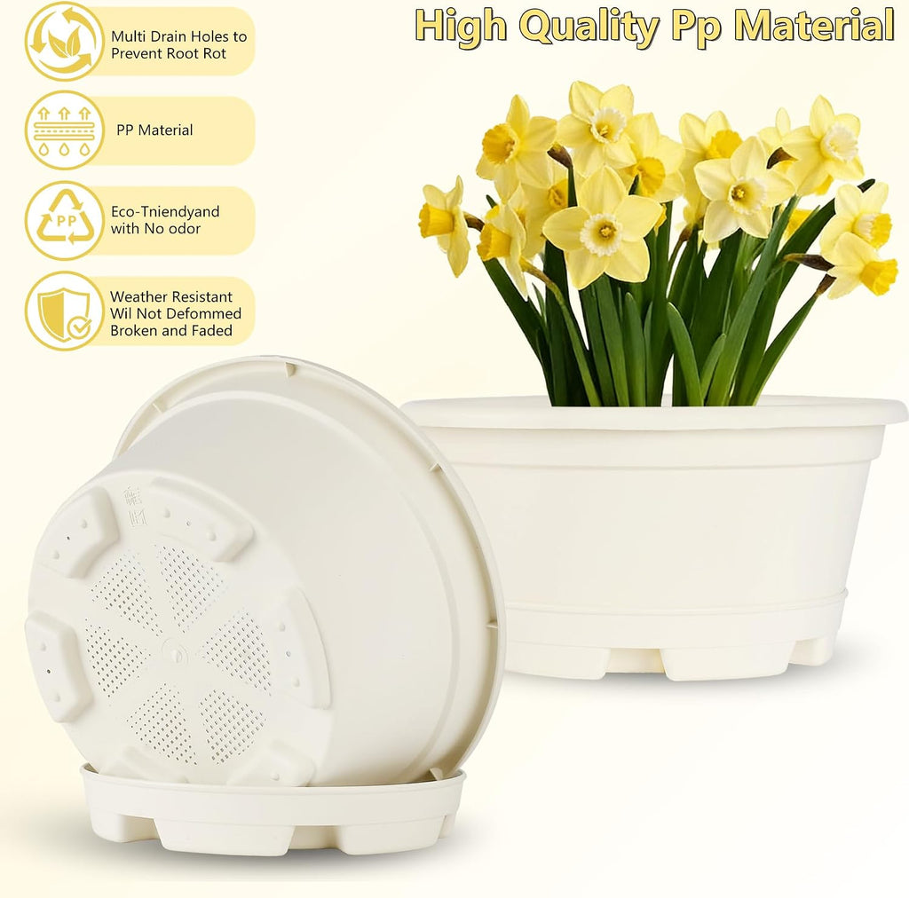 KPUVX 5 Pack 10.5 inch Plant Pots, Plastic Flower Pot | Indoor Outdoor Plants, Drainage Holes & Trays, Decorative