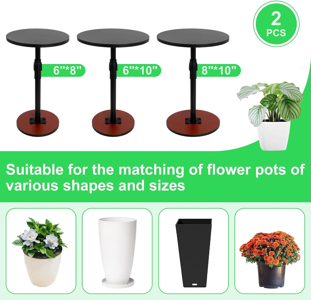 2 Set Adjustable Plant Risers for Inside Pots, 13-21” Telescopic Tapered Flower Pot Stand, Fits 6/8/10 Inch Base for