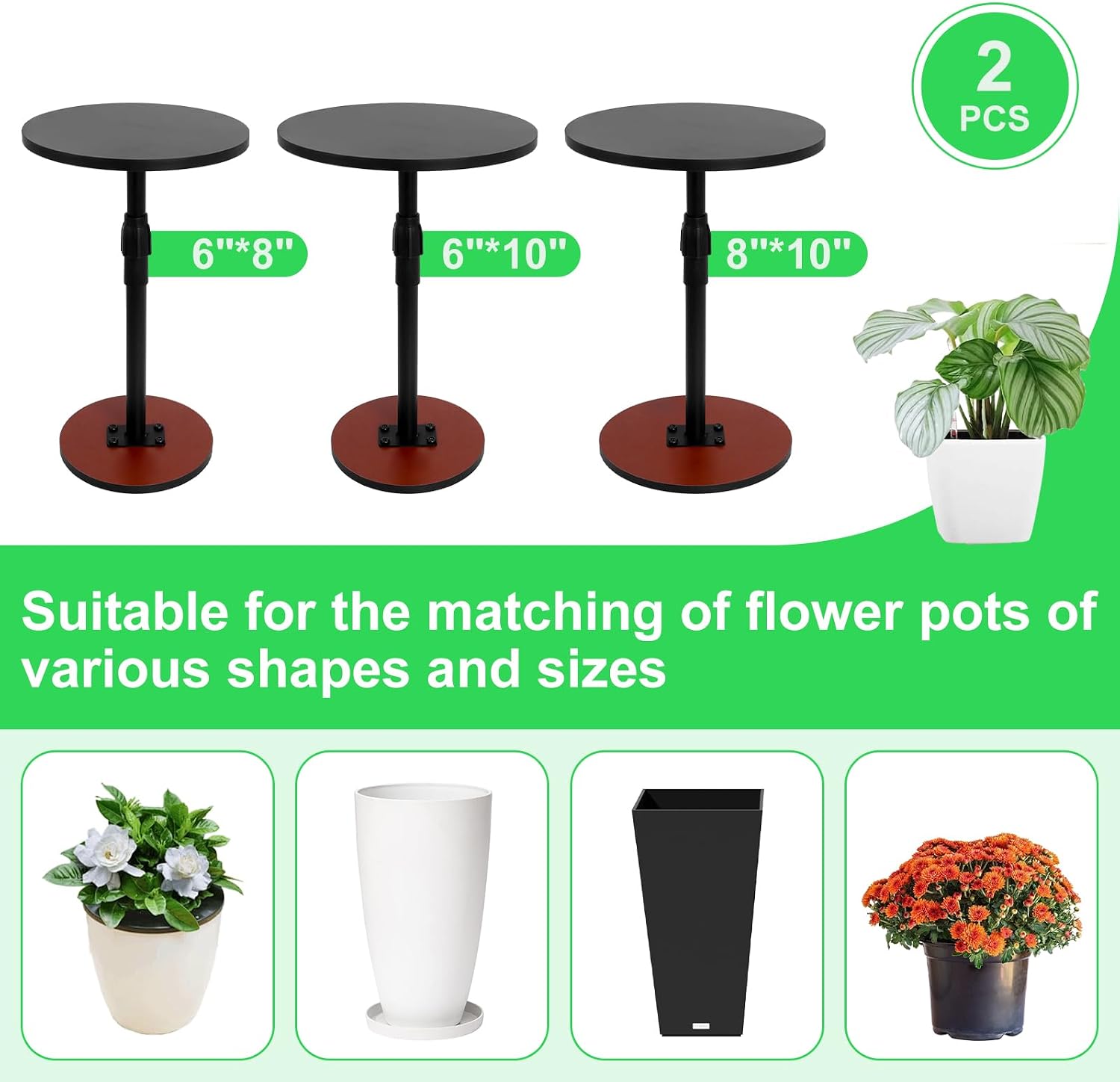 2 Set Adjustable Plant Risers for Inside Pots, 13-21” Telescopic Tapered Flower Pot Stand, Fits 6/8/10 Inch Base for