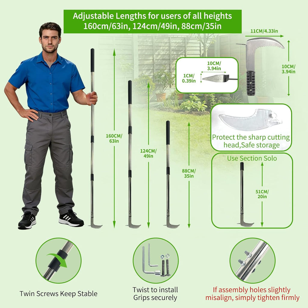 Weed Puller Crack Long Handle, Adjustable for Stand Up Height Garden Tools Patio Sidewalk Driveway