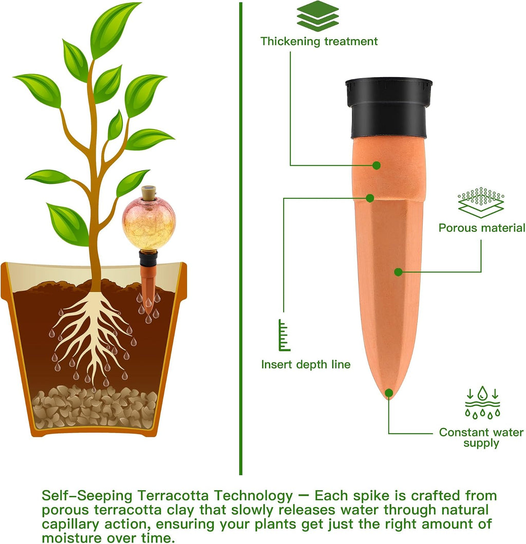 VOREEN Crackle Glass Plant Watering Globe with Terracotta Spike,Self-Watering Irrigation for Potted Plants, with Solar