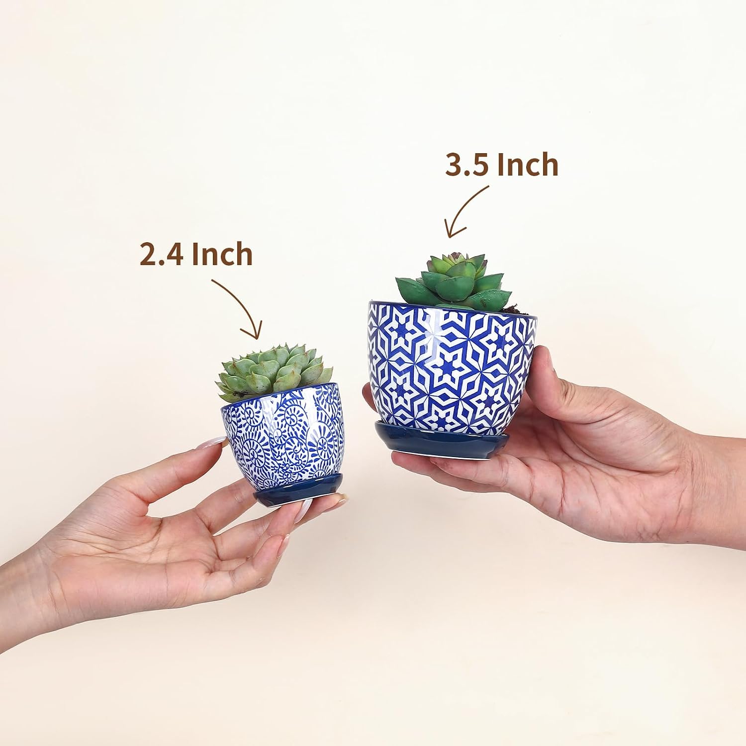 Selamica Ceramic 2.4 Inch Succulent Pots, Mini Succulent Planter Pot for Cactus Plant with Drainage Holes & Saucers