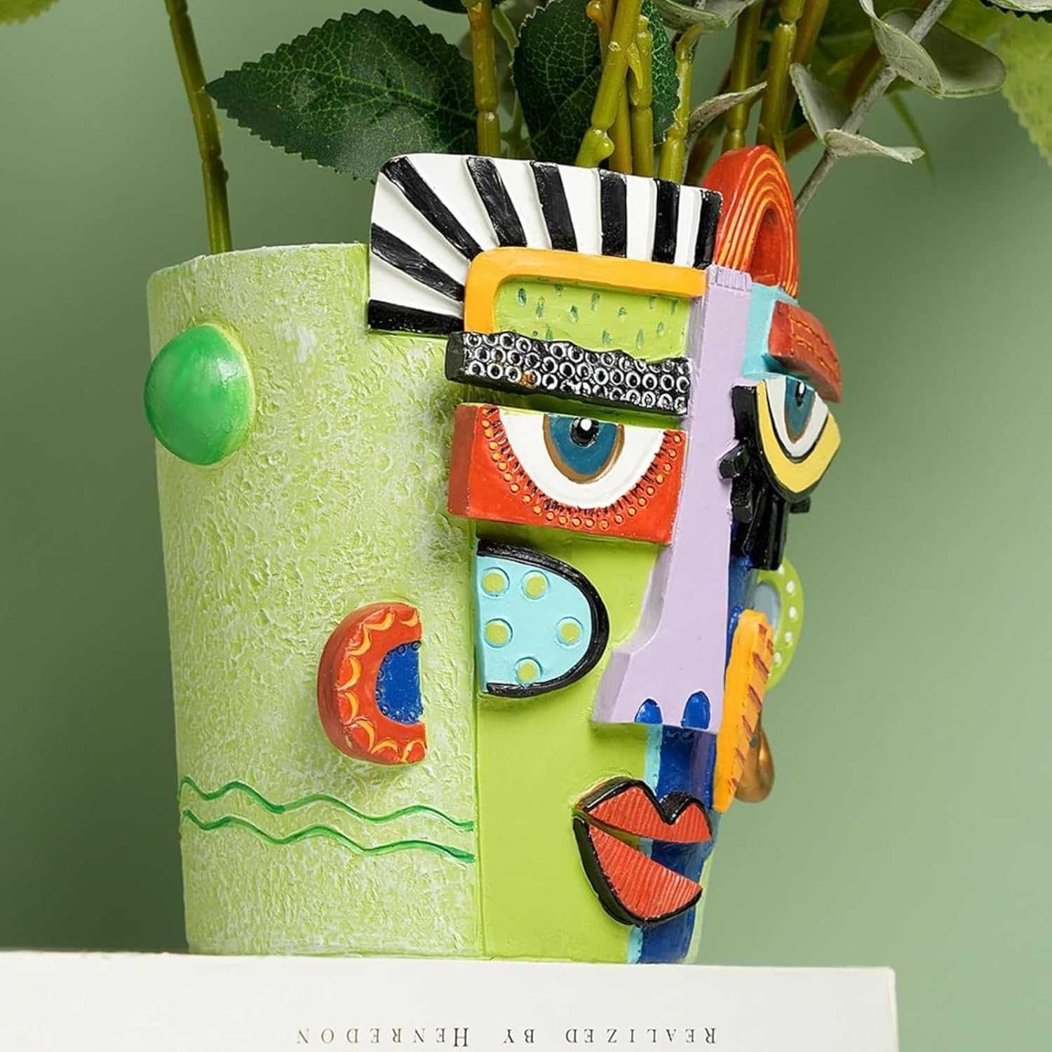 Mint Green Abstract Face Planter Pot/Picasso Flower Pot, Unique Head Planters for Indoor Plants, Abstract Face Decor