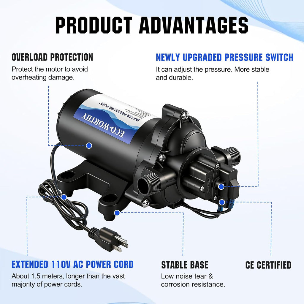 ECO-WORTHY 33-Series Industrial Water Pressure Pump 110V AC 4.0GPM 50PSI RV Fresh Water Diaphragm Pump include Garden