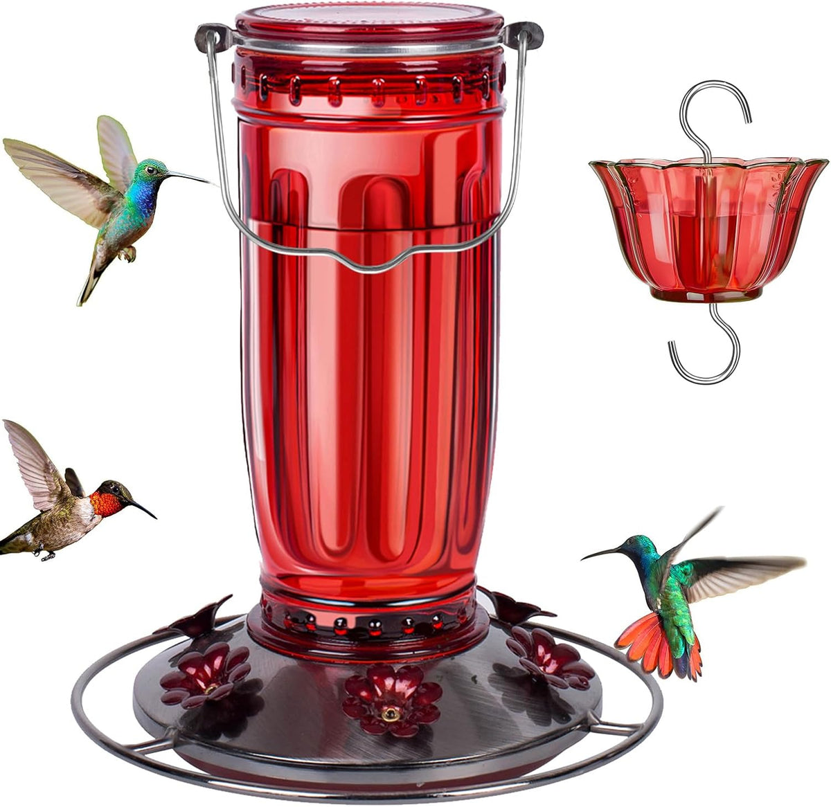 Large Hanging Bird Feeder Tray, Platform Spacious Birds Feeder with Mesh Tray, Sturdy and Drainage Bird Feeder for Bluebirds Cardinals Goldfinches (12.5 inch, Red)