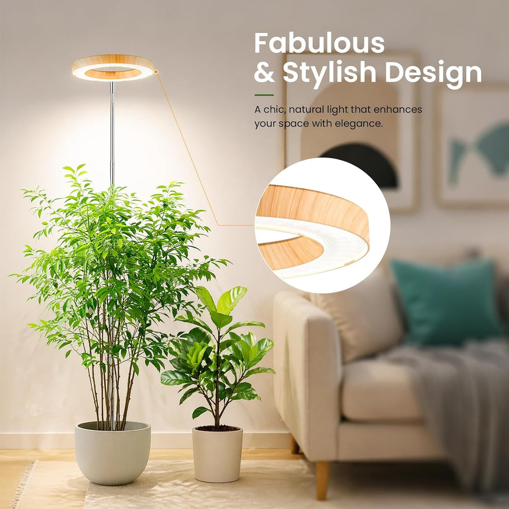 LBW Grow Lights for Indoor Plants, 6.3" Full Spectrum Plant Light with Base | Bamboo Grain, 65" Adjustable for Indoor