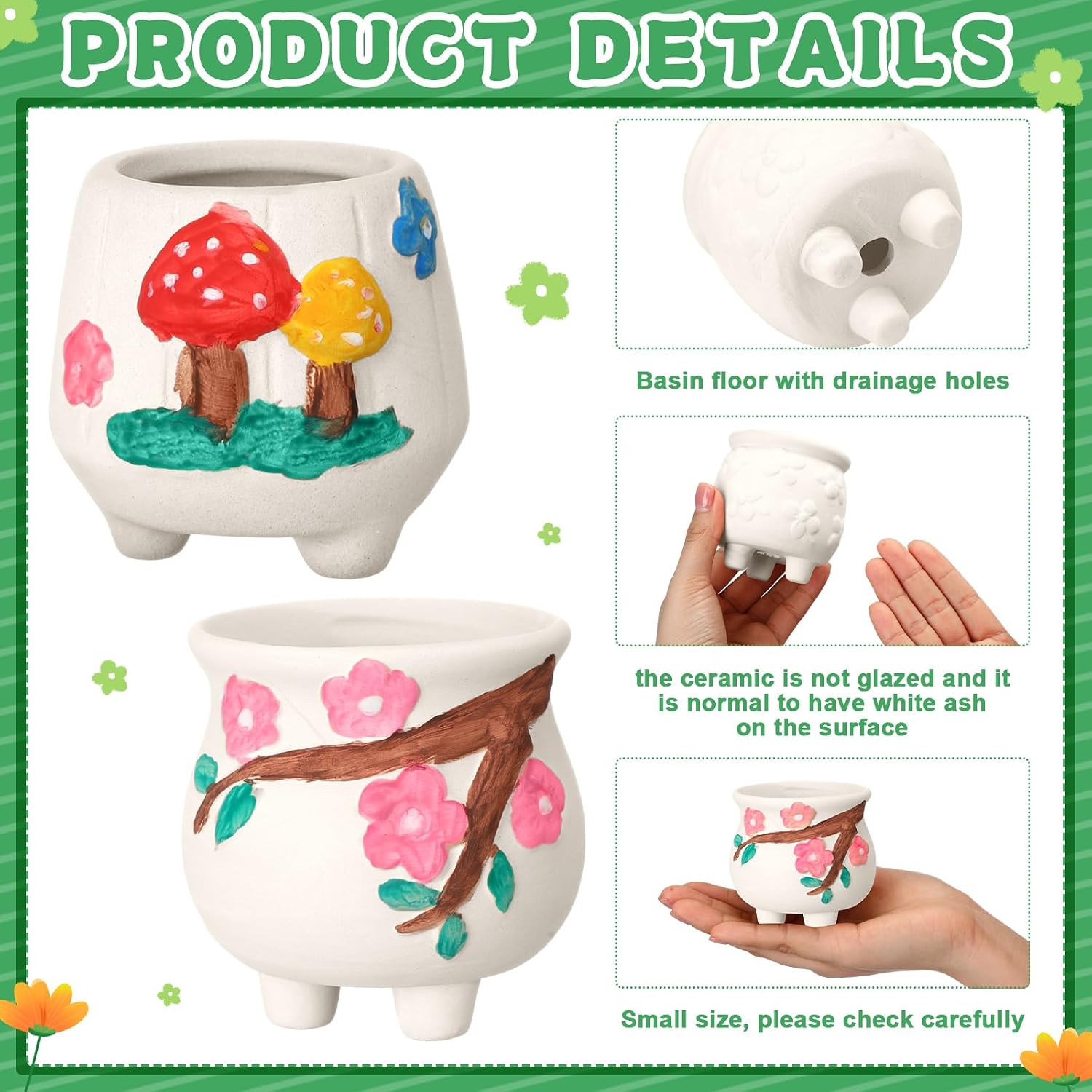 Hushee 12 Sets Ceramic Succulent Pots to Paint with Drainage | Paintable Succulent Plant Pots, 12 Styles, Small DIY