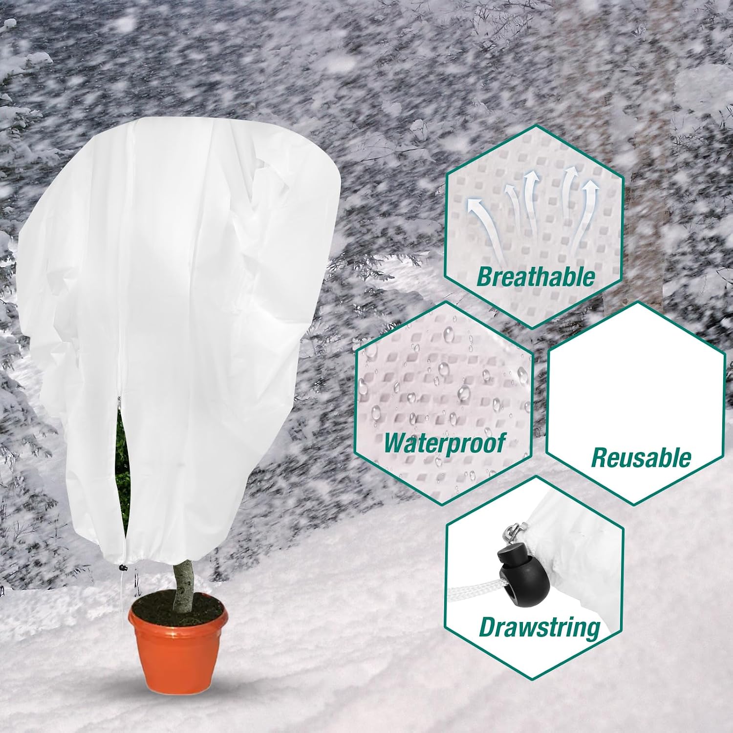 2Pcs Plant Covers Freeze Protection, 7.9 X 6.6 Ft Frost Cloth Winter Plant Covers with Drawstring and Zipper, 2.5