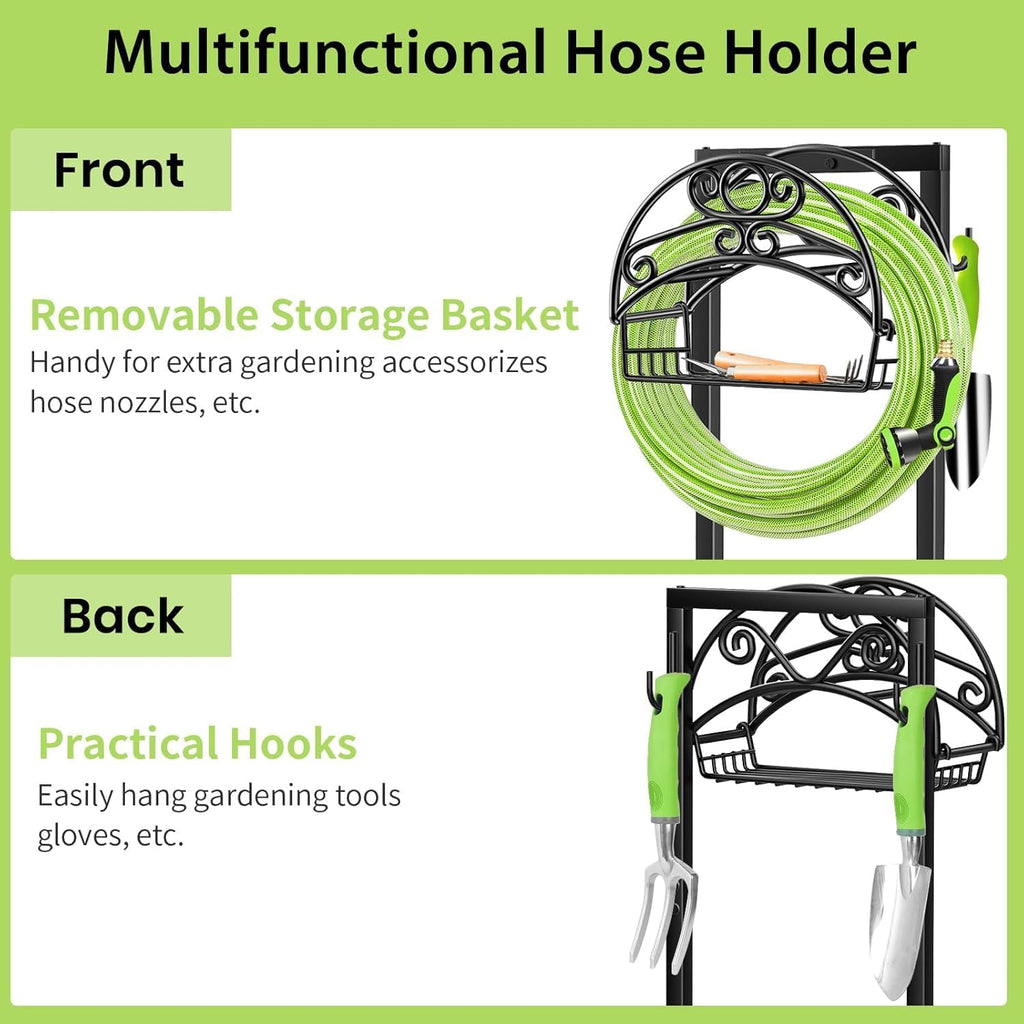 TomCare Garden Hose Holder, 4 Spikes Water Hose Hanger for 160FT Hose | Heavy Duty Metal Frame, 250 lbs Load Capacity