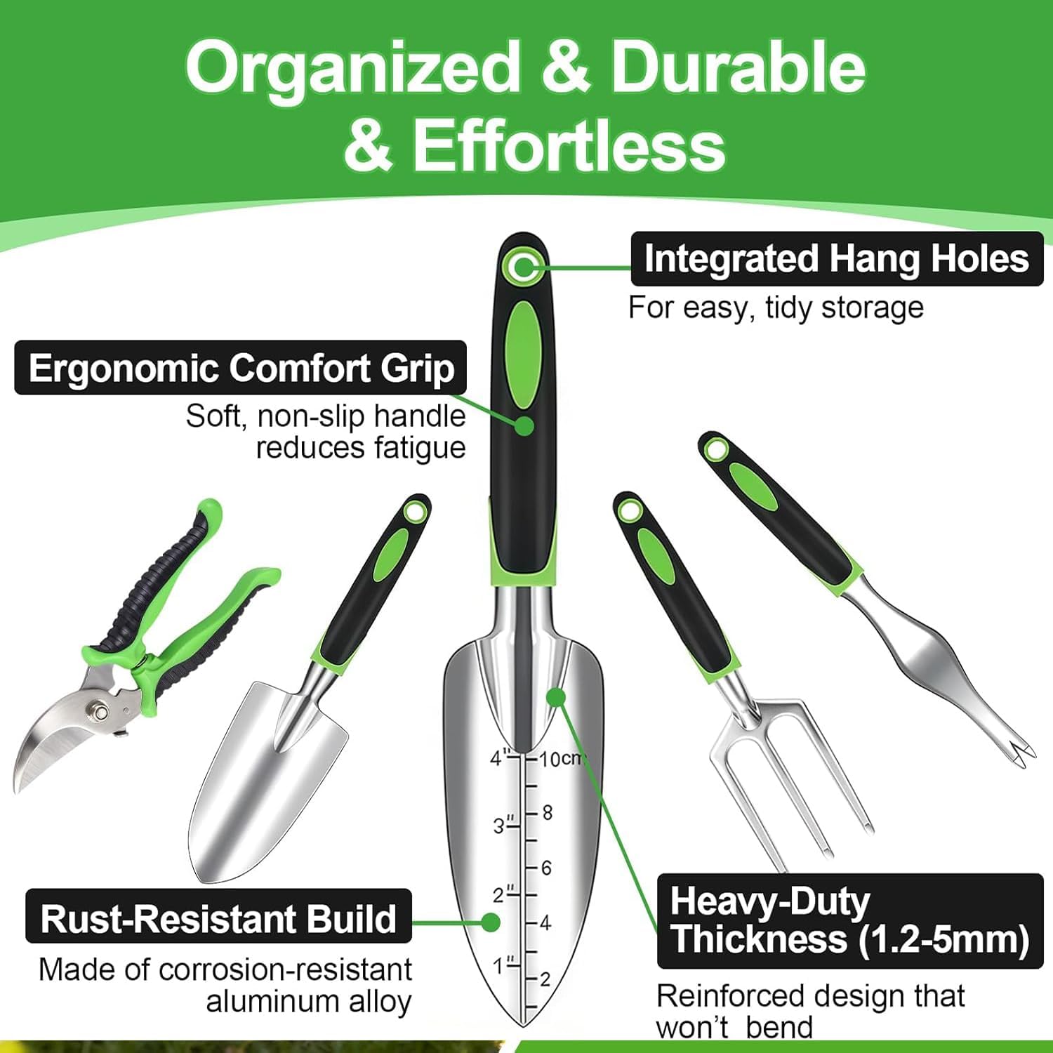 11-Piece Garden Tools Set – Heavy Duty Aluminum Alloy Hand Tools with Ergonomic Non-Slip Handles, Rust Resistant –