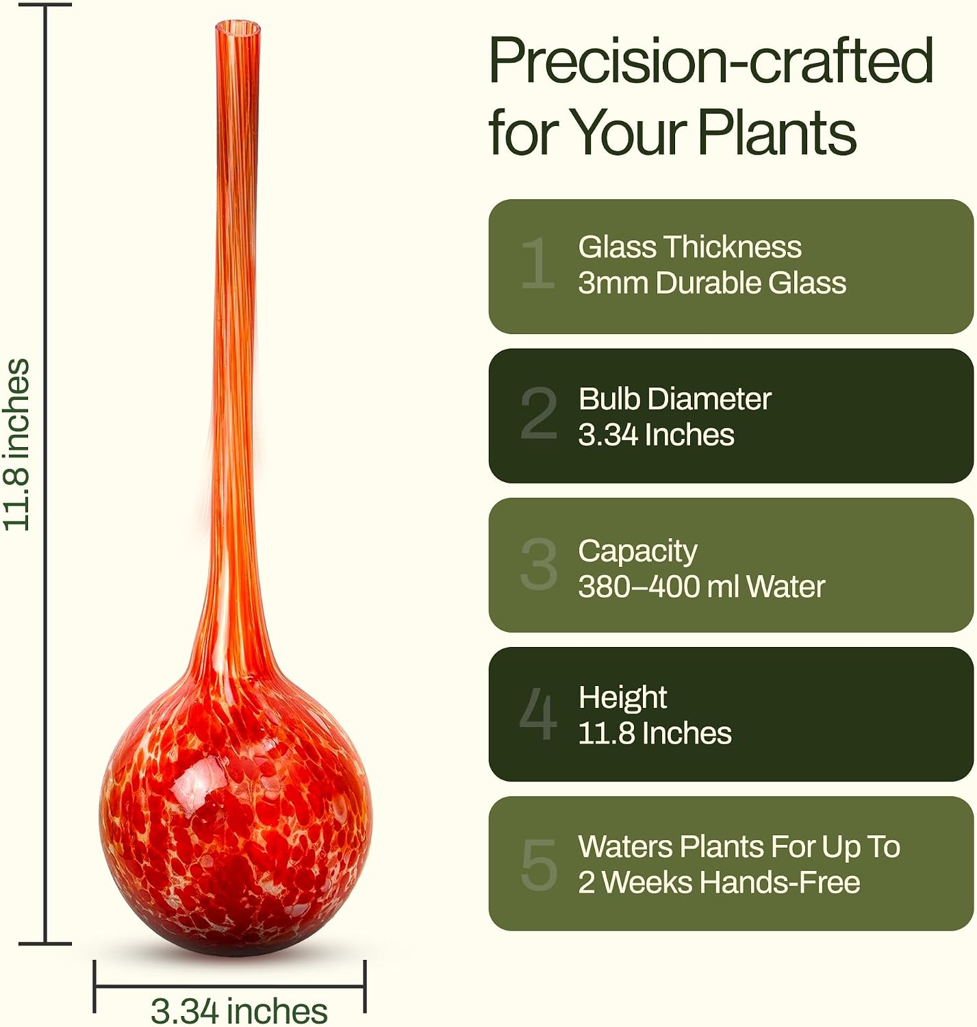Besti Large Self Watering Globes for Plants Hands Free | Durable, Multicolored Glass Craftsmanship | Holds 380-400ml