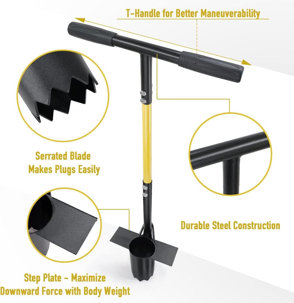 Bulb Planter Tool, Long Handle Sod Plugger with Serrated Base, Automatic Soil Releasing Small Bulb Transplanter for