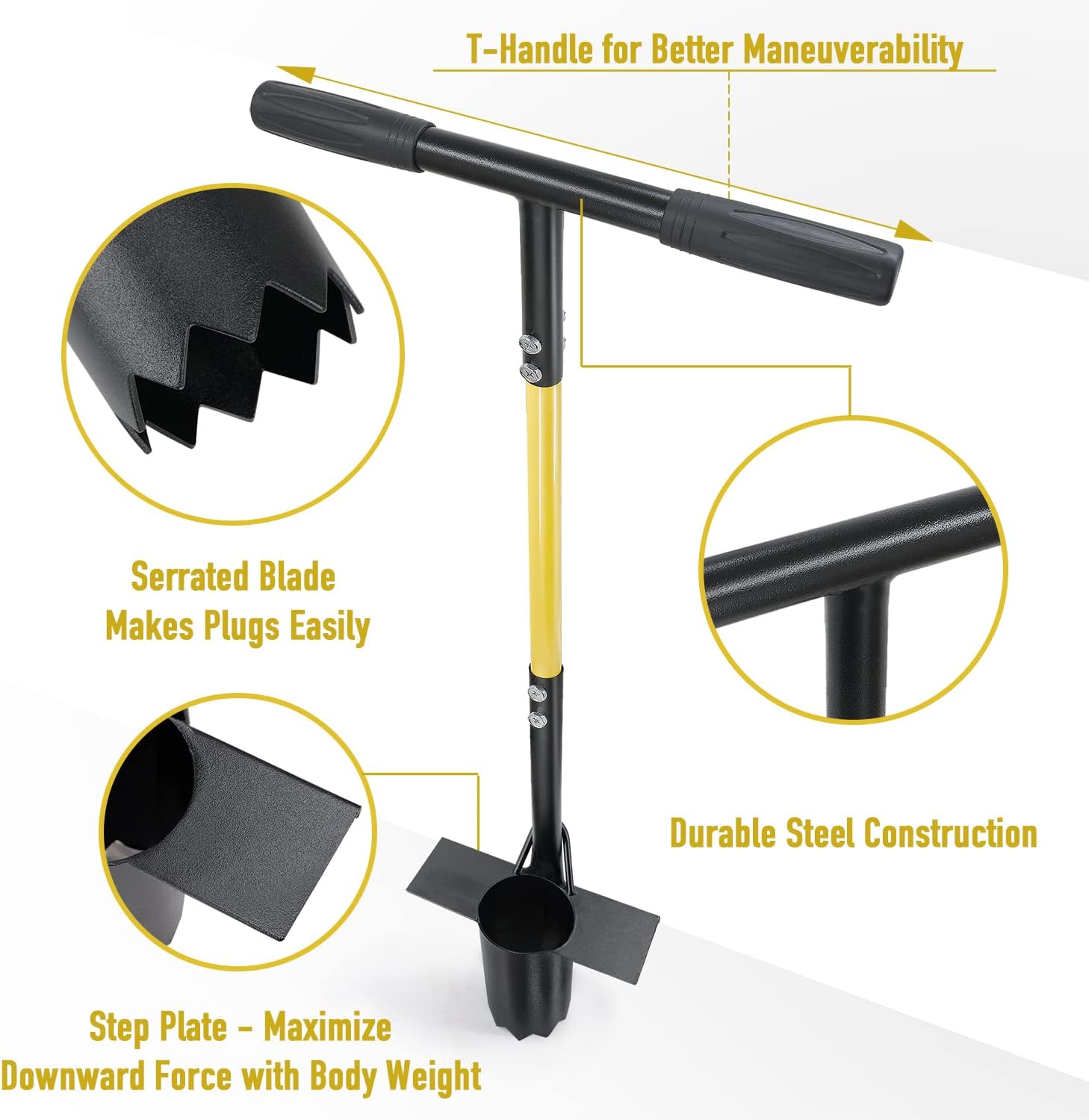 Bulb Planter Tool, Long Handle Sod Plugger with Serrated Base, Automatic Soil Releasing Small Bulb Transplanter for