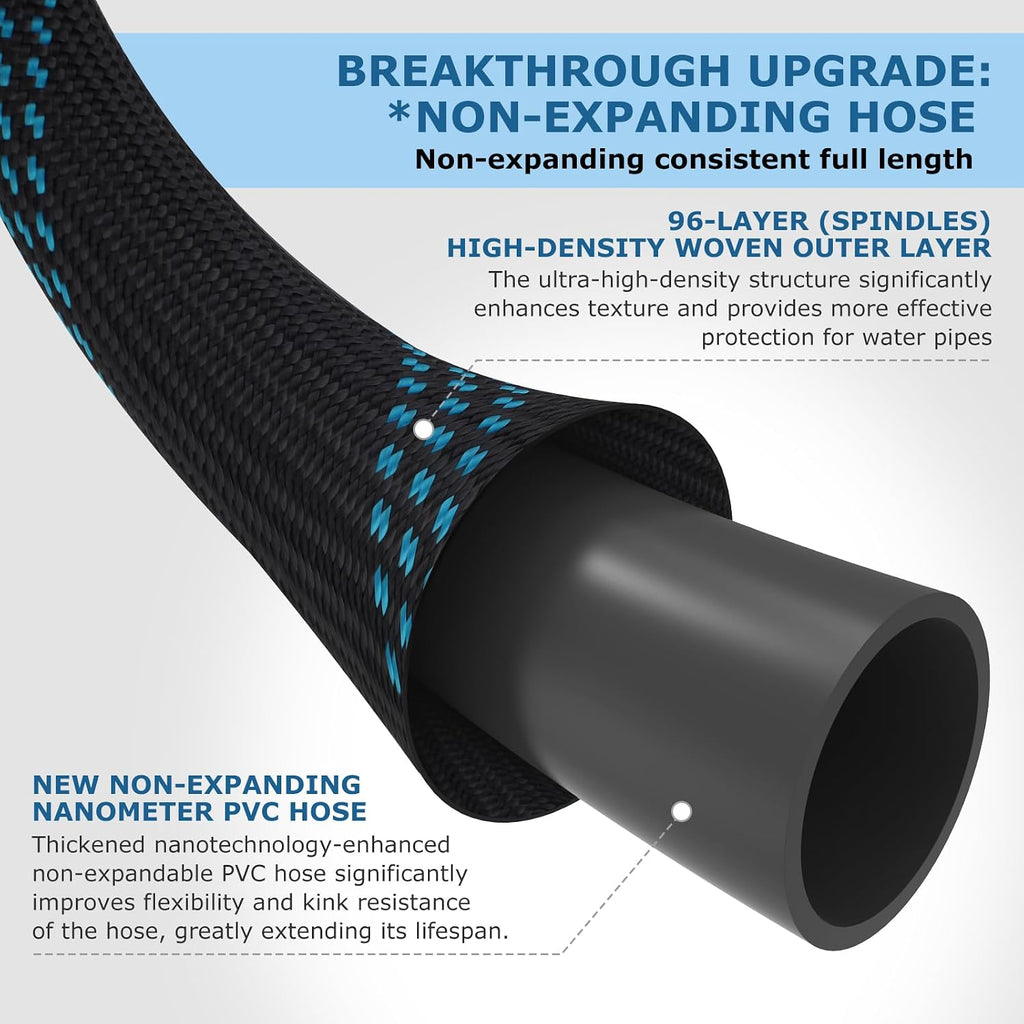 Non-Expanding Garden Hose 100 ft, Kink Free Flexible Water Hose with 10-Pattern Spray Nozzle, Lightweight Hose Pipe
