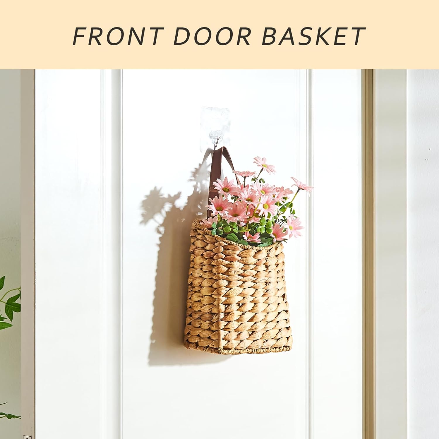 Wall Hanging Pocket Basket Portable Water Hyacinth Storage Basket Decorative Boho Mounted Organizer Dried Flower Plants
