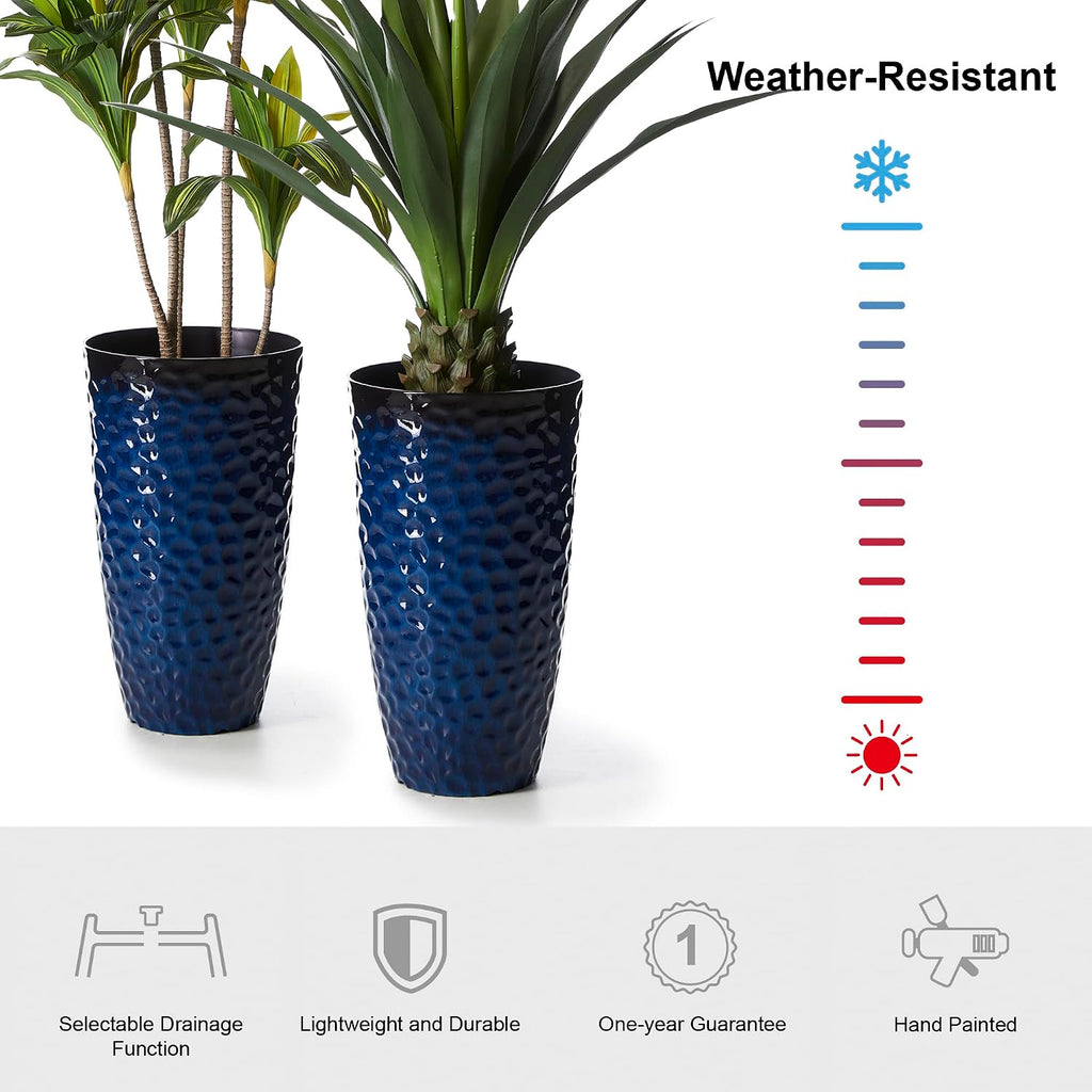 Glitzhome 23.75" H Oversized Tall Planter,Modern Set of 2 Honeycomb Textured Gradient Cobalt Blue Round Garden Plant